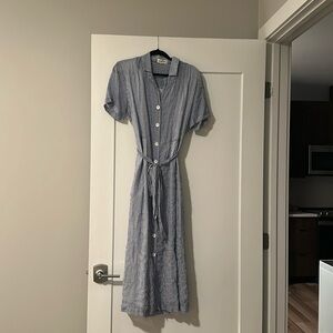 Cloth & Stone Blue & White Striped Button Midi Dress